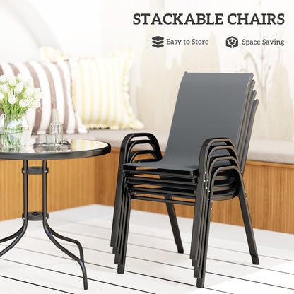 Five-Piece Steel Patio Set, with Glass-Top Table - Black