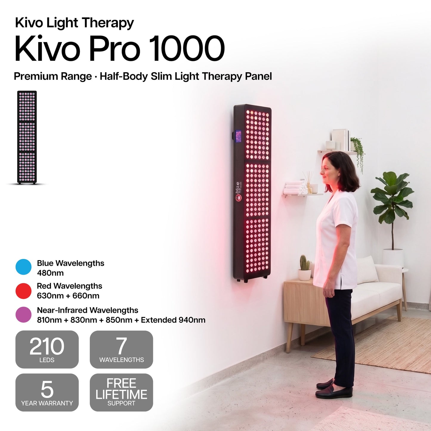 Kivo Pro 1000: Pro Medium Full Body Red Light Therapy Panel