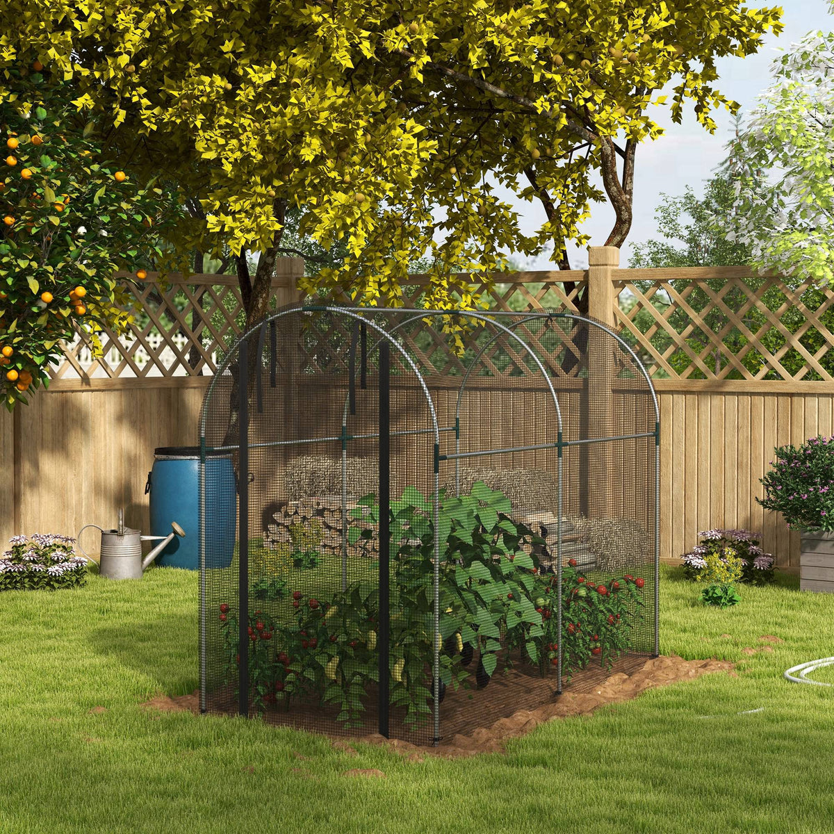 Galvanized Steel Crop Cage, Plant Protection Tent with Zippered Door, 4' x 4', Black