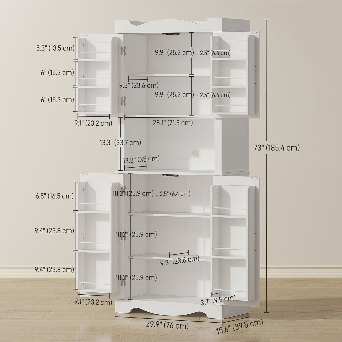 73" Kitchen Pantry Cabinet, Freestanding Kitchen Hutch with 12 Door Shelves, Adjustable Shelves, Microwave Stand, Black