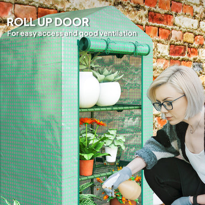 5 Tier Mini Greenhouse, Portable Outdoor Flower Stand with Shelf Clips, Indoor Greenhouse with Steel Frame, Transparent, 27.25" x 19.25" x 76", Green