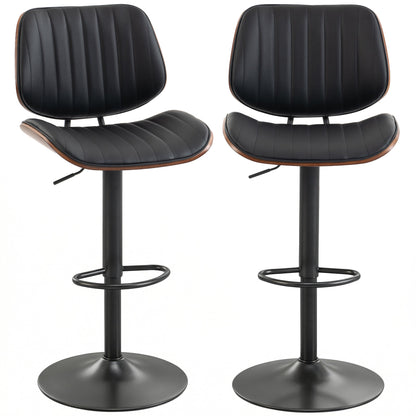 Bar Stools Set of 2, Swivel Counter Height Barstools with Back, Adjustable Height, Black