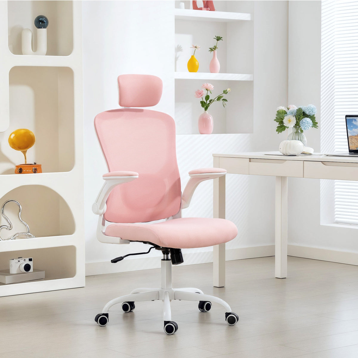 Ergonomic Office Chair, Mesh Desk Chair with Adjustable Headrest, Lumbar Support and Height, Flip-Up Armrests, Black