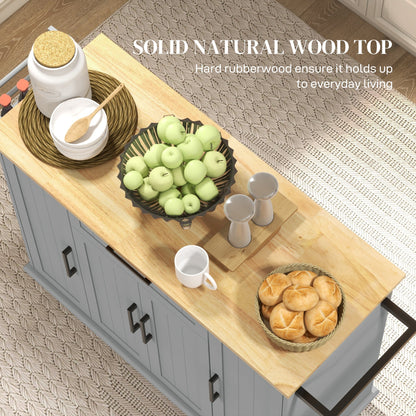 Modern Rolling Kitchen Island Cart with Drawers, Natural Wood Top, Towel Rack, Door Storage Cabinet, Black