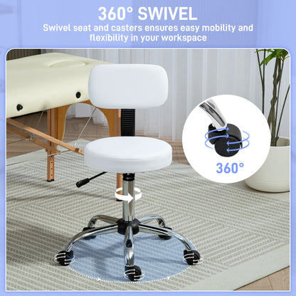 Adjustable Rolling Stool with Removable Backrest, Faux Leather Swivel Stool Chair for Salon Spa, Bar, Massage, Black