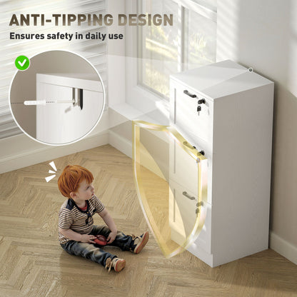 Vertical Filing Cabinet with 2 Drawers, Lock, File Cabinet for Home Office, A4 and Letter Size Files, White