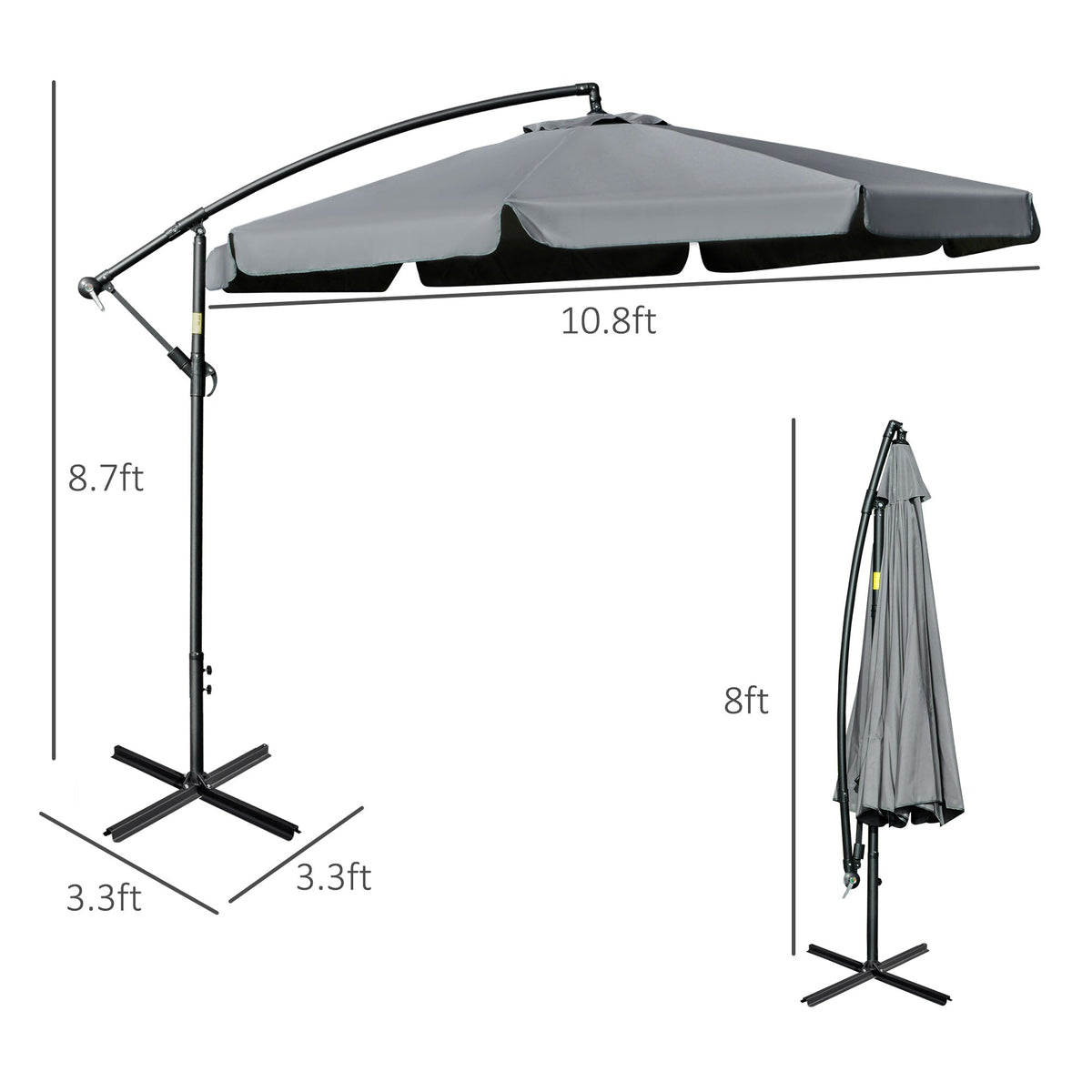 11 FT Cantilever Patio Umbrella Offset Parasol with Cross Base and 8 Ribs for Garden, Black