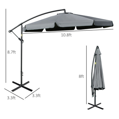 11 FT Cantilever Patio Umbrella Offset Parasol with Cross Base and 8 Ribs for Garden, Black