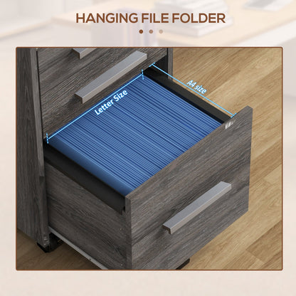 3 Drawer File Cabinet with Lock and Edged Top, Lockable Filing Cabinet on Wheels for Letter and A4 Size, White