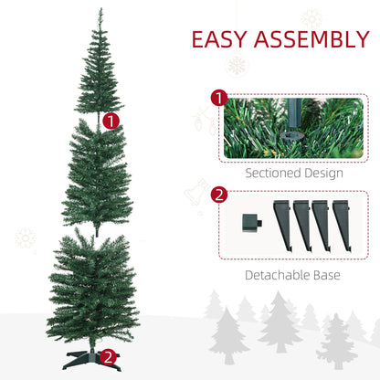 6' Pre Lit Artificial Pencil Christmas Trees, Xmas Tree with Realistic Branches and Warm White LED Lights, Green
