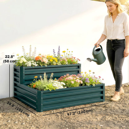 2 Tier Raised Garden Bed, 47" x 40" x 23" Galvanized Steel Planter Box for Vegetables, Flowers, and Herbs, Dark Grey