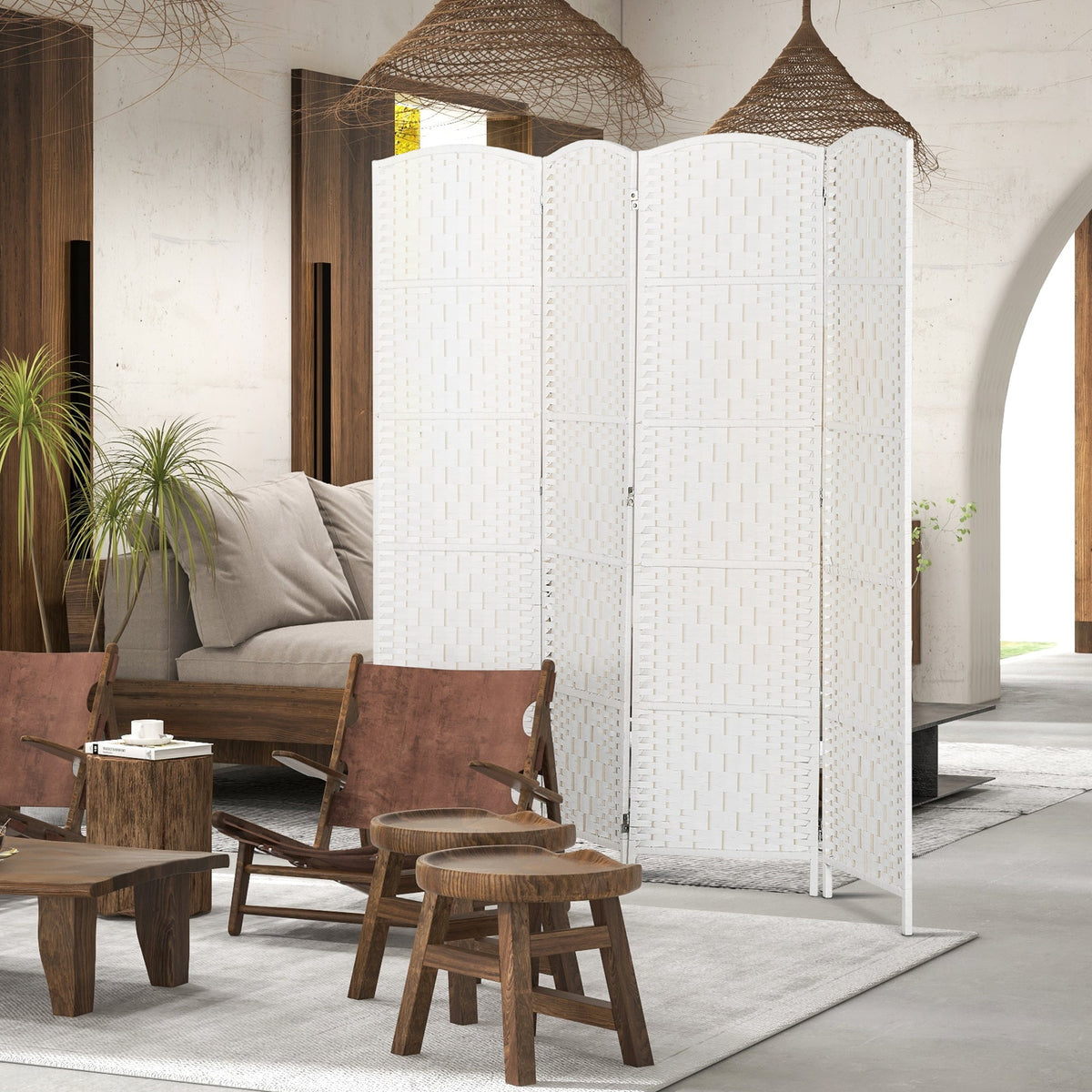 6ft Folding Room Divider, 3 Panel Wall Partition with Wooden Frame for Bedroom, Home Office, Natural