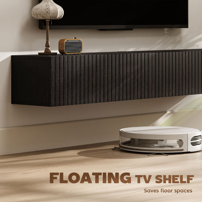 71" Floating TV Stand for TVs up to 72 Inch, Wall Mount Media Console with 2 Fluted Flip-Down Doors, Cable Hole, Black