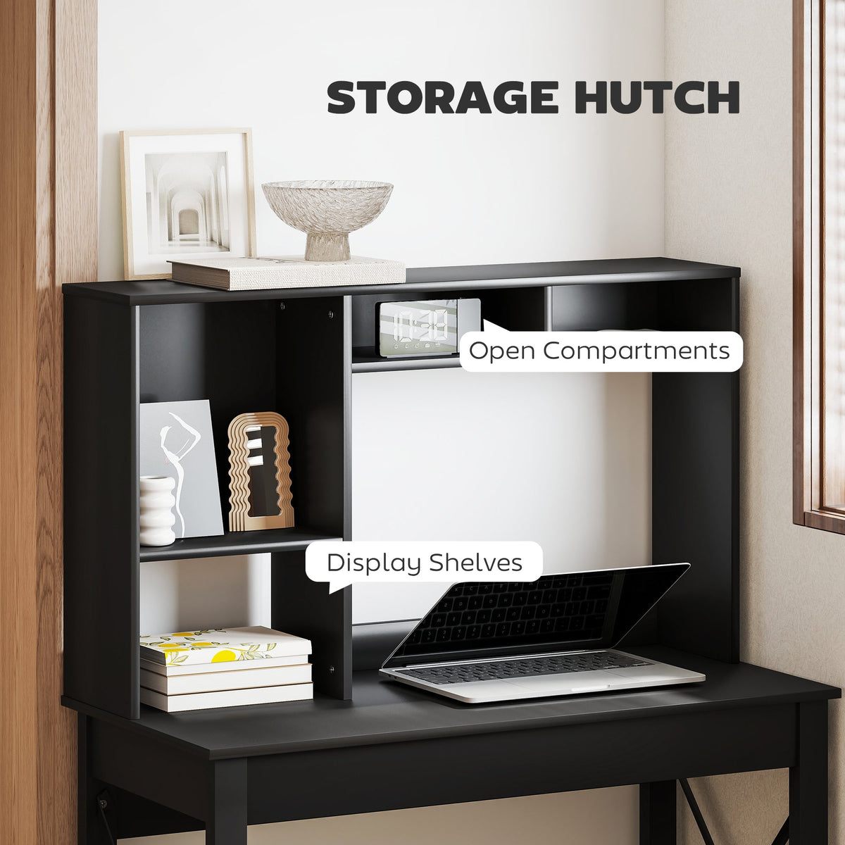 Computer Desk with Hutch, Home Office Table with Storage Shelves and Open Compartments for Writing, Work, Brown