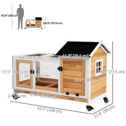 Rabbit Cage with Wheels, Ramp, Run, Tray for Indoor Outdoor, Suitable for Rabbit, Guinea Pig, Coffee