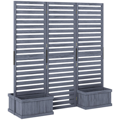 Outdoor Privacy Screen Wood Privacy Panel with 4 Planter Boxes, Raised Bed with 3 Panels, Drainage Holes, Natural
