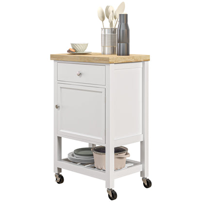 Kitchen Cart on Wheels, Rolling Kitchen Island Cart with Wood Top, Towel Rack, Drawer and Shelf for Dining Area, Grey