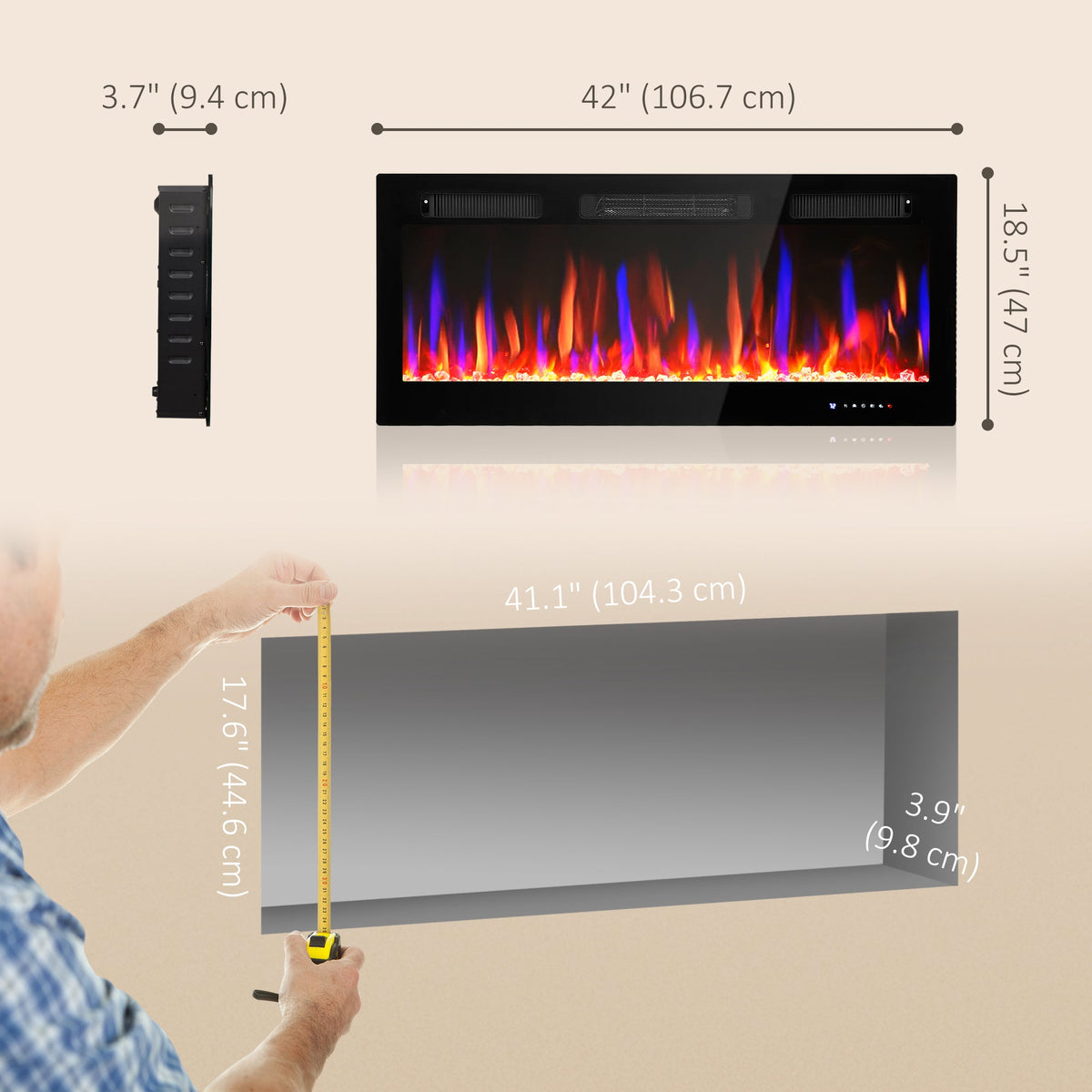 Marley 42" Thin Electric Freestanding/Wall Mounted Electric Fireplace Heater with Eco Mode