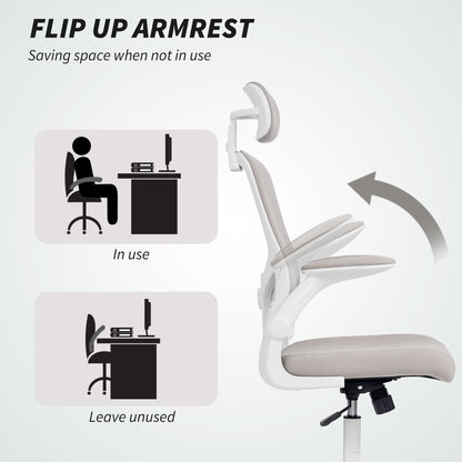 Ergonomic Office Chair, Mesh Desk Chair with Adjustable Headrest, Lumbar Support and Height, Flip-Up Armrests, Black