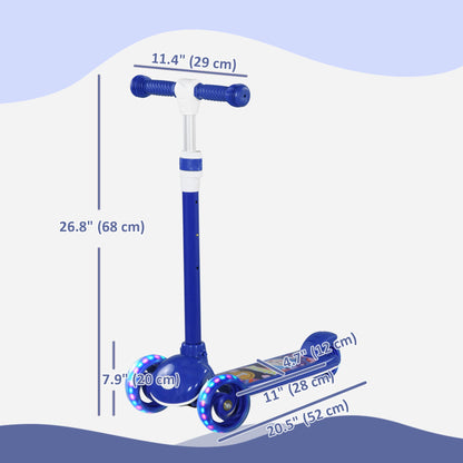 3 Wheel Kids Scooter, Toddler Kick Scooter with Adjustable Height, Rear-Fender Brake, LED Light, TPE Handlebar, Blue