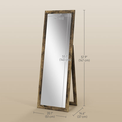 58" x 20" Full Length Mirror with Frame, Floor Standing Mirror, Rectangular Full Body Mirror for Bedroom, Living Room, Brown