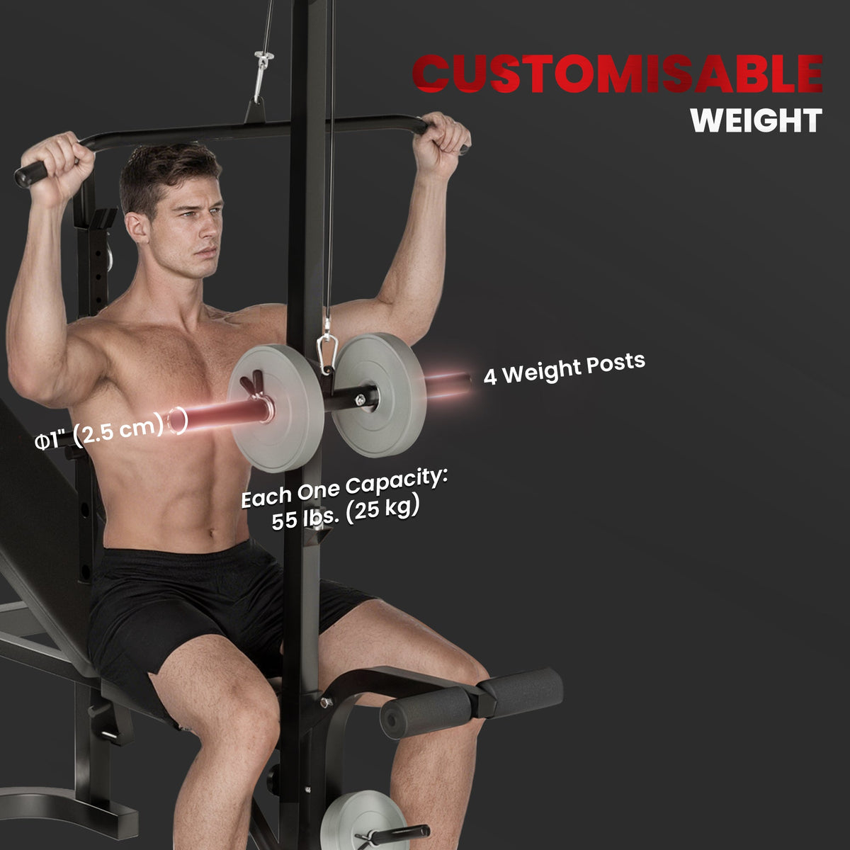 Adjustable Weight Bench with Bench Press Rack, Preacher Curl Bench, Leg Extension and Lat Pull Down