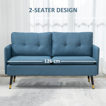 55" Loveseat Sofa, Linen Love Seat w/ S spring, Steel Legs and Button Tufting, Small Couch for Living Room, Dark Grey