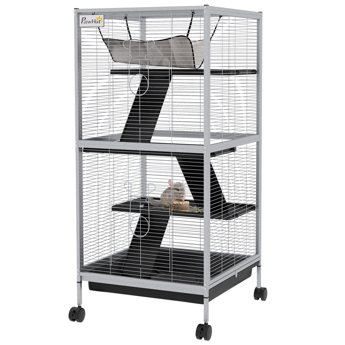 4-Tier Rolling Small Animal Cage, Deluxe Ferret Cage for Mink Chinchilla Kitten Rabbit