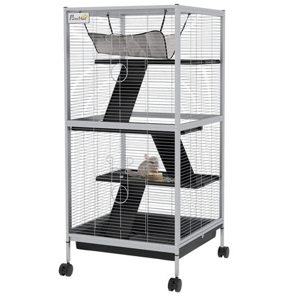 4-Tier Rolling Small Animal Cage, Deluxe Ferret Cage for Mink Chinchilla Kitten Rabbit