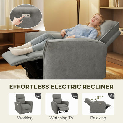 Power Recliner Chair, Dyed Fabric (Like Leathaire) Upholstered Recliner Chair with USB Ports, Footrest, Beige
