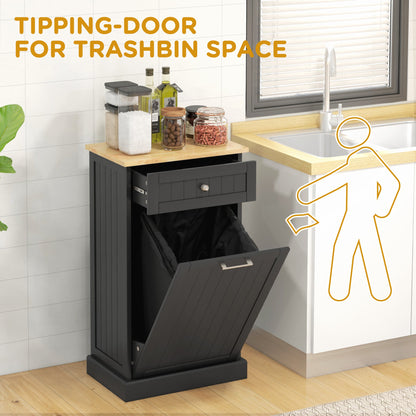 Kitchen Tilt Out Trash Bin Cabinet, Free Standing Recycling Cabinet, Trash Can Holder with Drawer, White