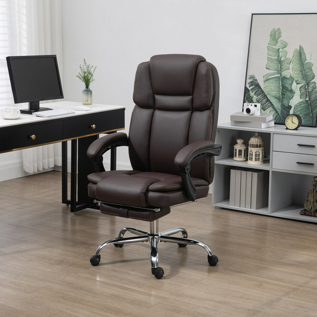 Massage Office Chair, Reclining Executive Office Chair with 6-Point Vibration, Footrest and High Back, Black
