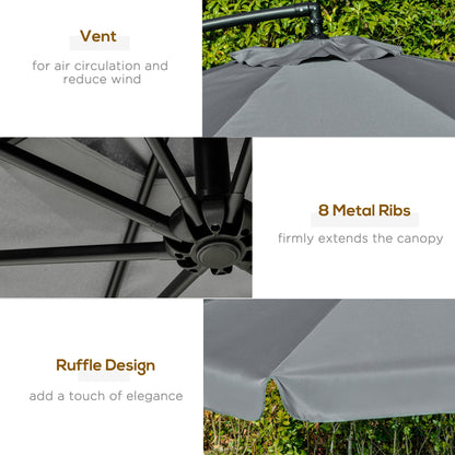 11 FT Cantilever Patio Umbrella Offset Parasol with Cross Base and 8 Ribs for Garden, Black