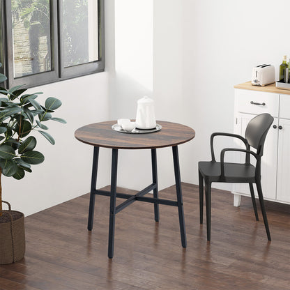 Ø31.5" Dining Room Table, Industrial Style Kitchen Table Round with Steel Legs, Rustic Brown