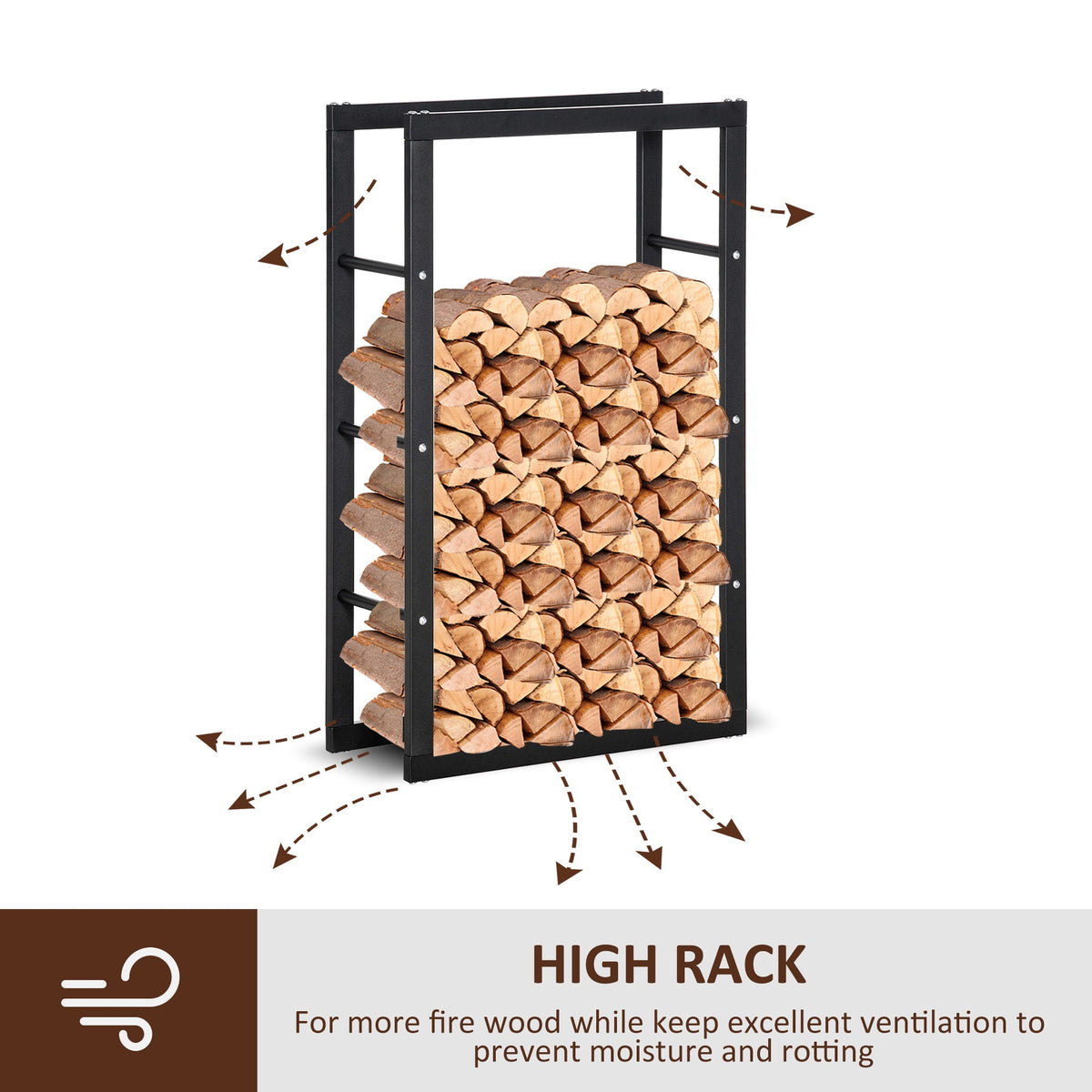 15.7" x 9.8" x 39.4" Firewood Rack Outdoor, Log Holder Fireplace Storage Rack with Handles and 220 lbs. Weight Capacity, Black