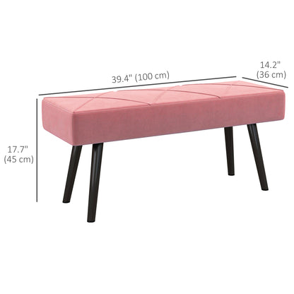 39 Inches Upholstered Bedroom Bench, Modern End of Bed Bench with Steel Legs, Cream White