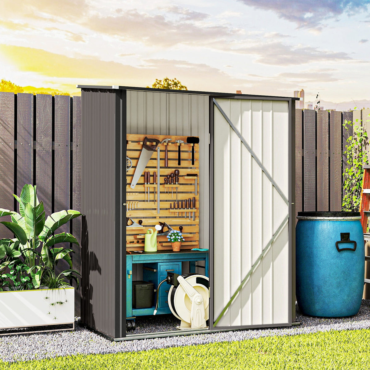 5' x 3' Outdoor Storage Shed, Steel Garden Shed with Single Lockable Door, Tool Storage Shed for Backyard, Black