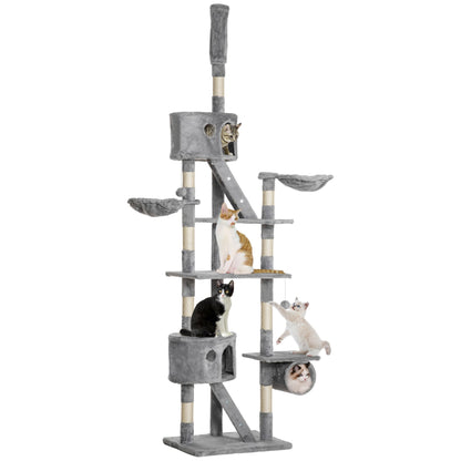 94"-102" Huge Cat Tree Ceiling High Cat Condo Scratching Post Activity Center Multi-Level Play House Light Grey