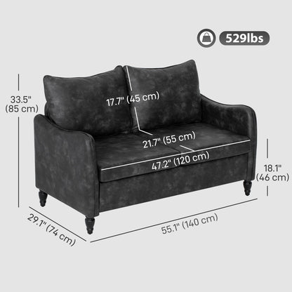 55" Loveseat Sofa, Small 2 Seater Couch with Solid Wood Legs, Modern PU Leather Upholstered Sofa for Small Spaces, Brown