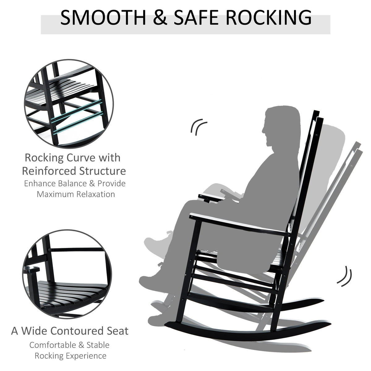 Wooden Porch Rocking Chair Outdoor Patio Rocker Garden Single Leisure Reclining Seat Armchair Natural