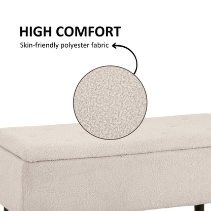 Modern Storage Bench, Ottoman with Storage and Lamb's Wool Upholstery for Living Room, Bedroom, Black