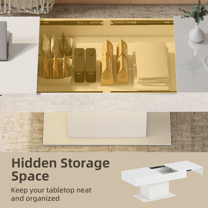 Halston Extendable Coffee Table with LED Lights and Hidden Storage-White