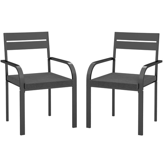 2 Piece Outdoor Dining Chairs with Aluminum Frame, Soft Cushion, for Deck, Garden, Balcony, Poolside, Grey