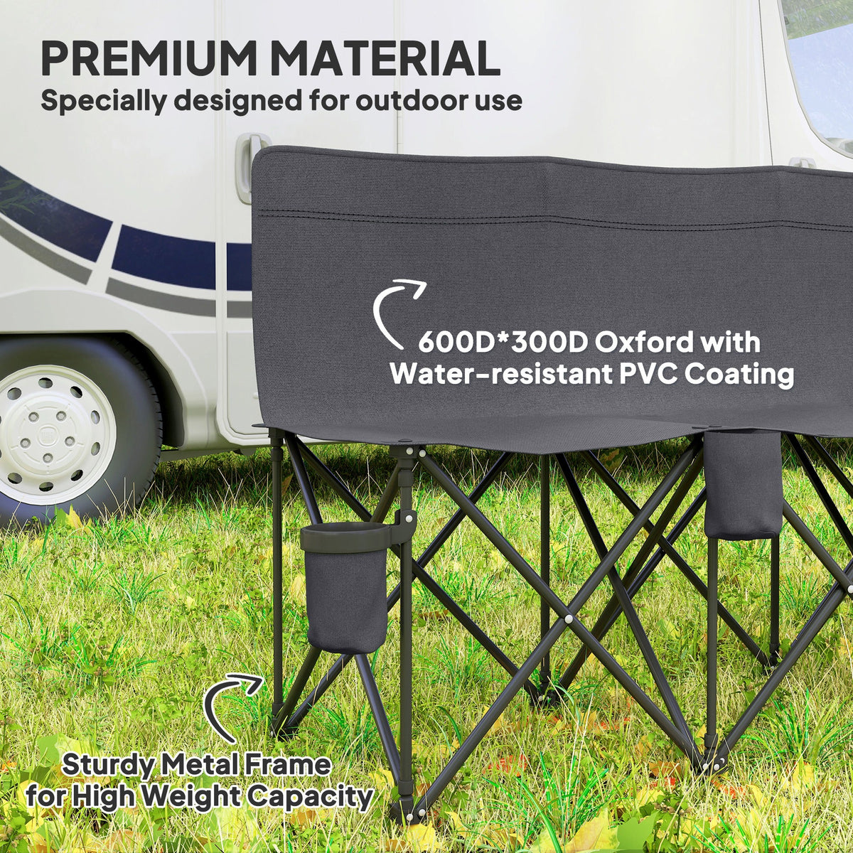 6 Seat Folding Camping Chair with Cup Holder and Carrying Case for Camping, Picnic, Sport Events, Black