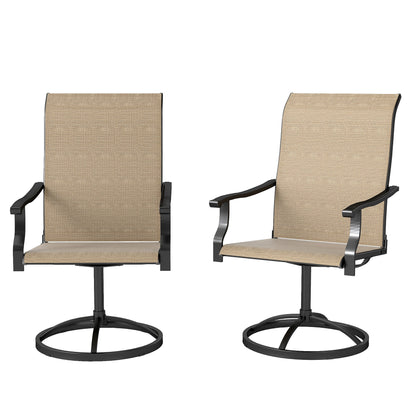 Outdoor Swivel Dining Chairs Set of 2, High Back Swivel Chairs with All Weather Mesh for Deck, Backyard, Poolside, White