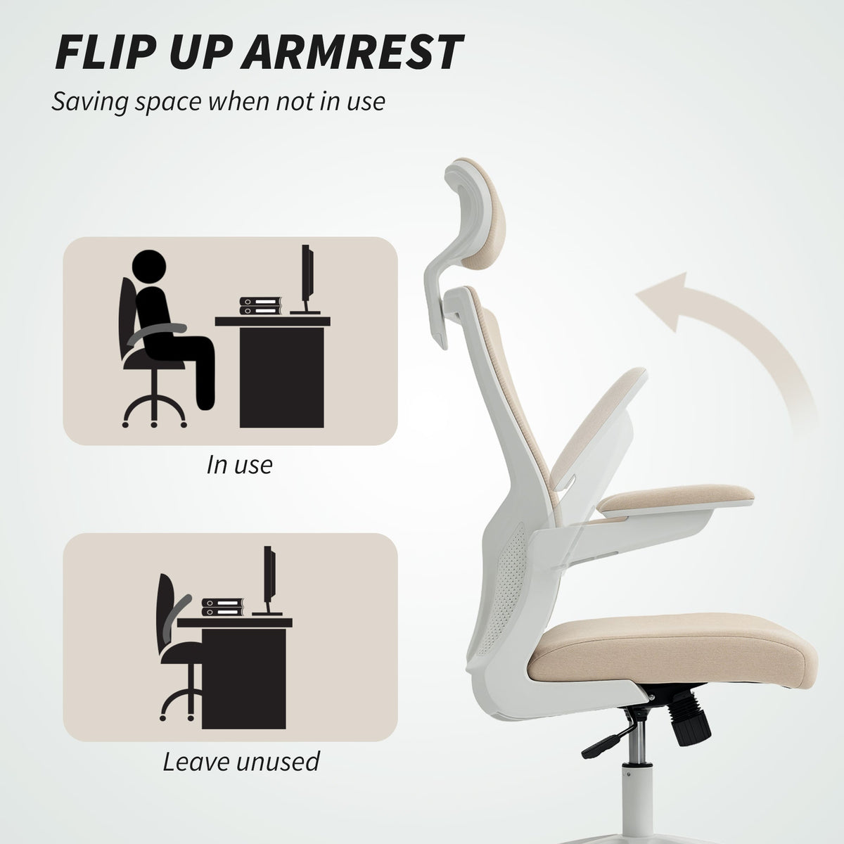 Andre Ergonomic Office Chair with 2D Lumbar Support and adjustable Headrest-Beige/White