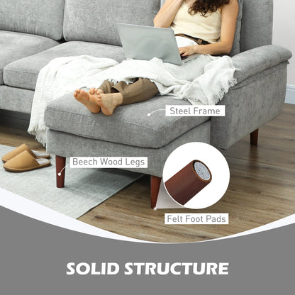 L-Shape Sofa, Modern Sectional Couch with Changeable Chaise Lounge, Pillows and Wooden Legs for Living Room, Grey