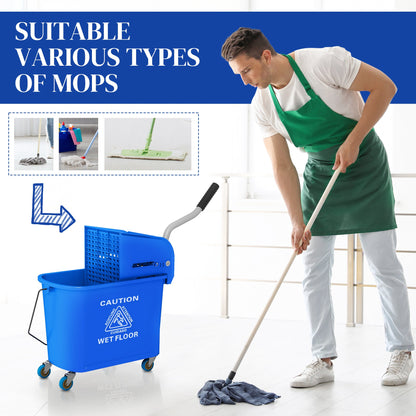 Compact Mop Bucket with Wringer, Mop Bucket on Wheels, 5 Gallon, Separate Dirty and Clean Water, Yellow