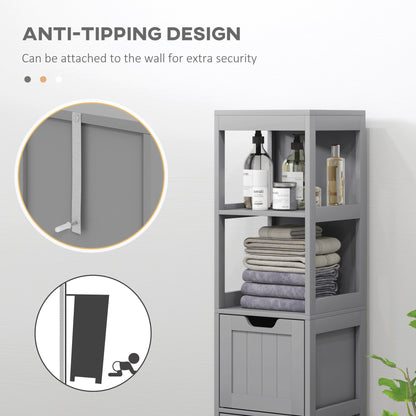Narrow Bathroom Cabinet with 3 Drawers and 2 Tier Shelf, Tall Cupboard Freestanding Linen Tower, White