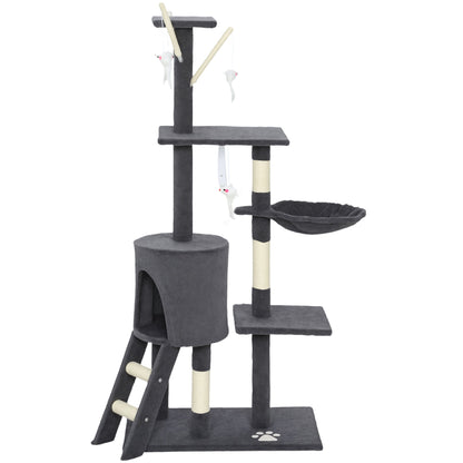 53" Cat Tree Tower, Kitten Activity Centre with Scratching Posts, Condo, Perches, Ladder, Hammock, Dangling Toys, Grey